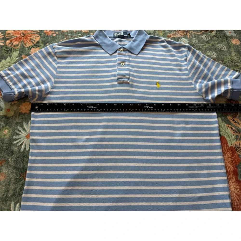 Polo Ralph Lauren Mens Blue White Striped Cotton Pique Polo‎ Shirt Large